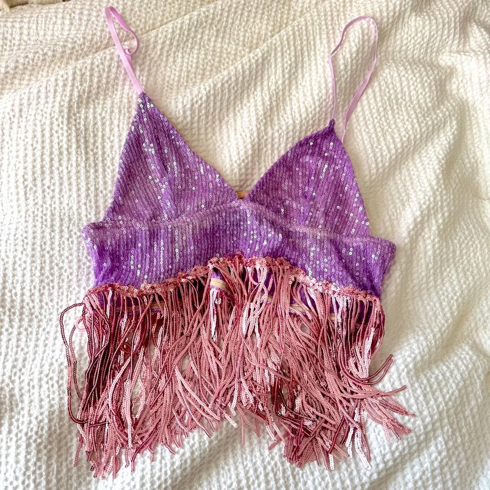 EastNWest the Label Sequin Fringe Top & Bottom Festival Set - Picture 2 of 6